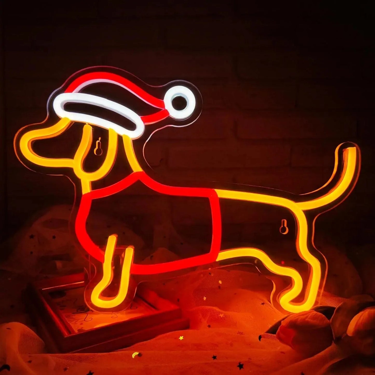 Christmas Wiener Dog Neon Sign Yellow Santa The Doxie World