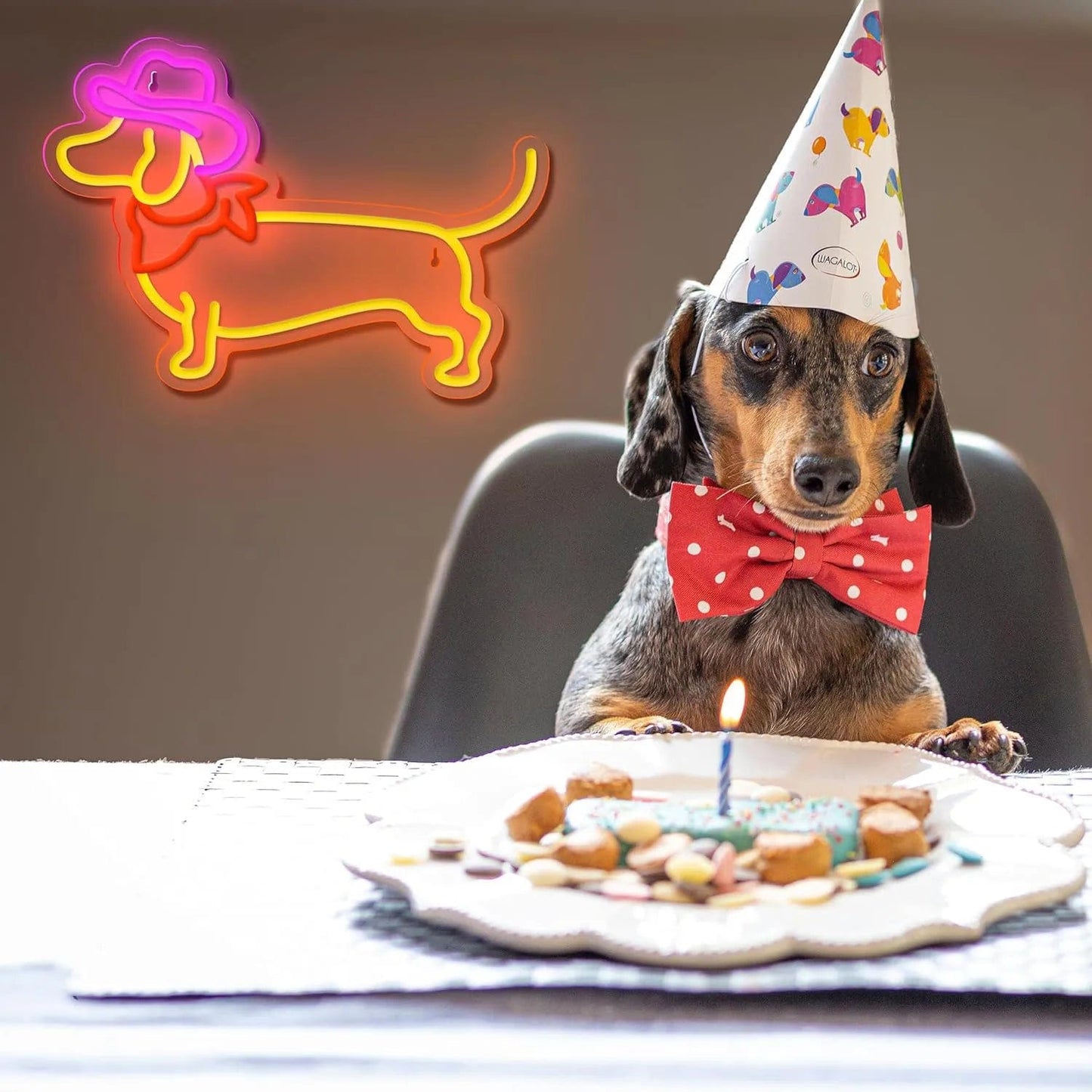 Cowboy Dachshund Neon Sign Yellow The Doxie World