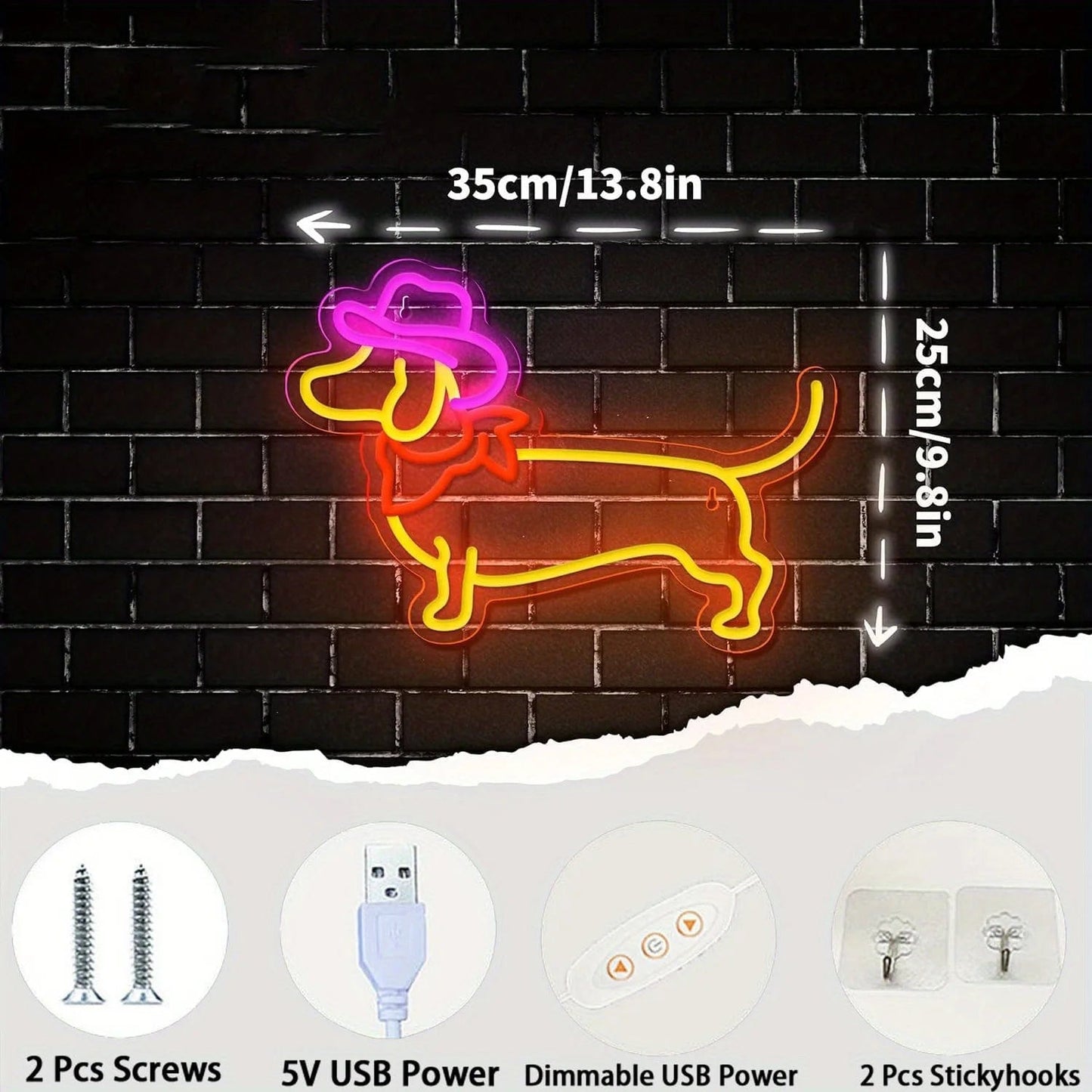 Cowboy Dachshund Neon Sign Yellow The Doxie World