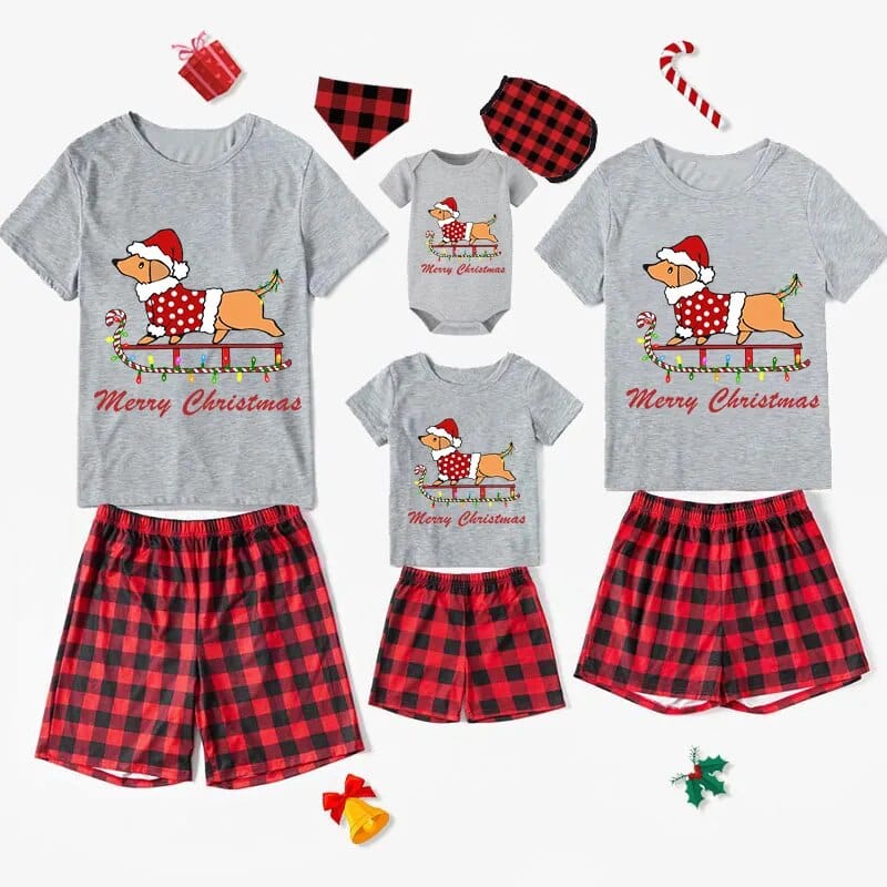 Dachshund Christmas Family Short Pajama Se Gray / 3M / China The Doxie World