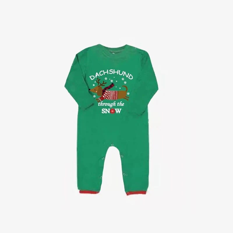 Christmas Matching Family Pajamas Dachshund Through The Snow Green Stripes Reindeer Pajamas Set The Doxie World