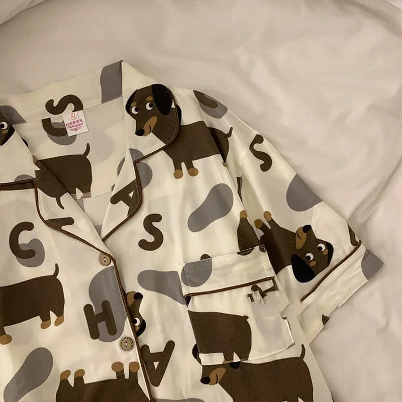 Female Summer Short Sleeved Long Pants Cute Little Dog Cartoon The Doxie World
