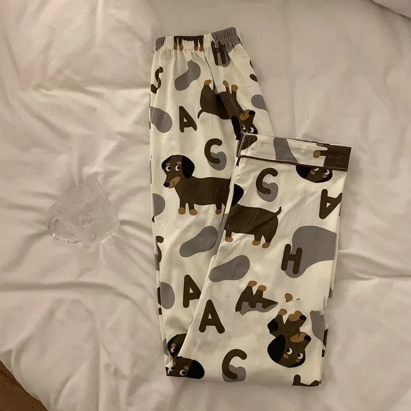 Female Summer Short Sleeved Long Pants Cute Little Dog Cartoon The Doxie World