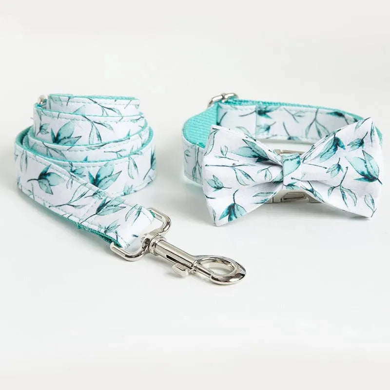Leaf Print Bowtie Dog Collar and Leash Set L The Doxie World