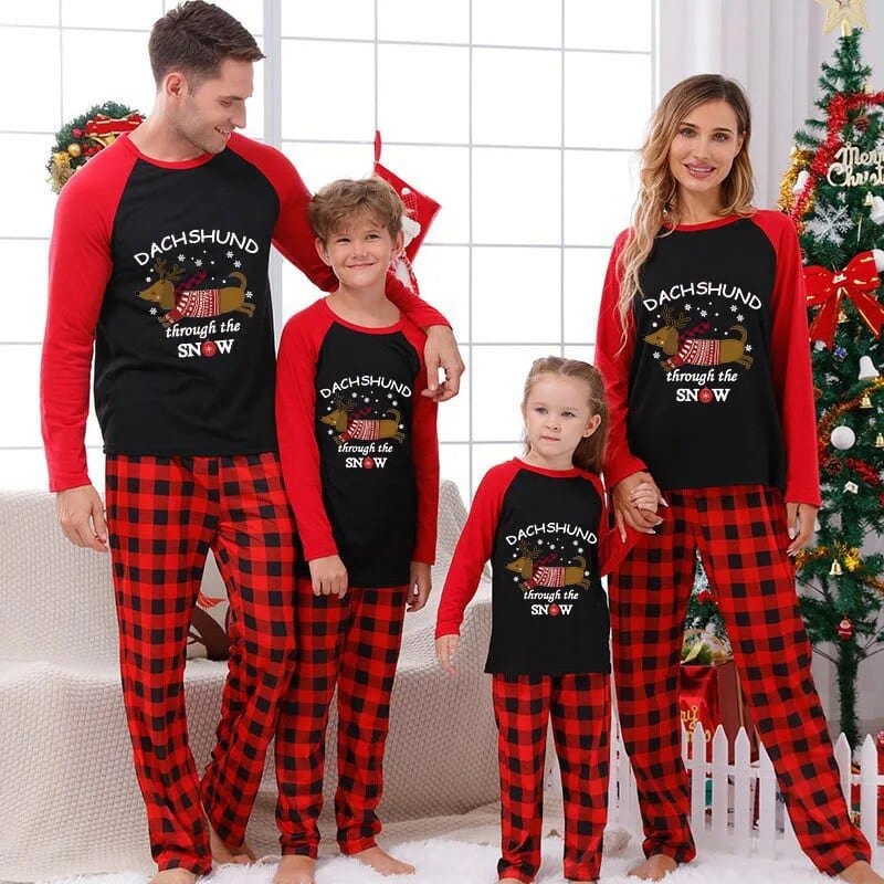 Christmas Matching Family Pajamas Dachshund Through The Snow Black Red Reindeer Pajamas Set The Doxie World