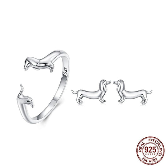 925 Sterling Silver Dachshund Earrings And Ring Set The Doxie World