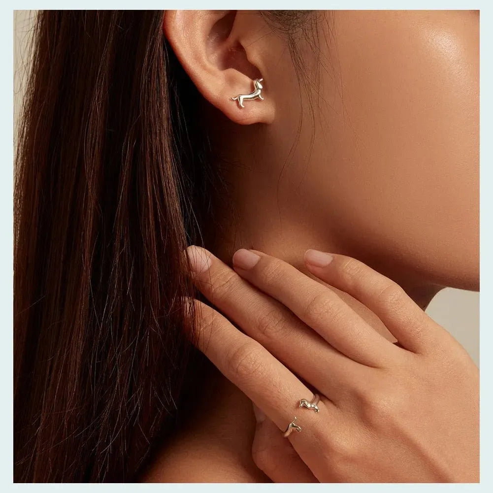 925 Sterling Silver Dachshund Earrings And Ring Set The Doxie World