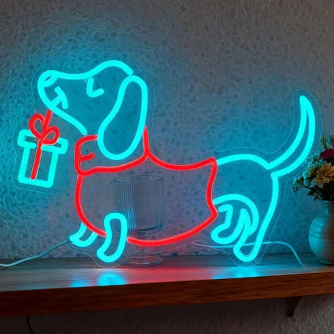 Blue Dachshund Christmas Neon Sign
