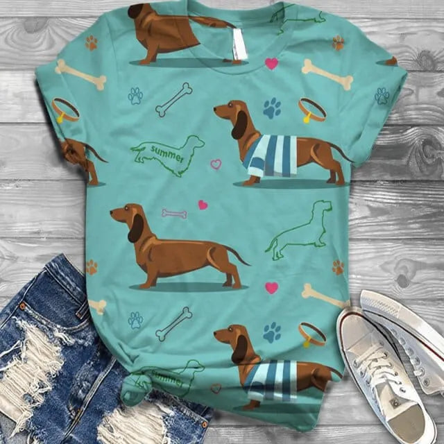 All Over Print Dachshund T-Shirt Green / S The Doxie World