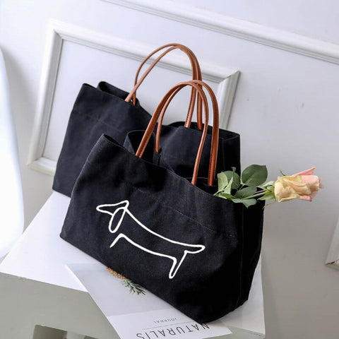 Canvas Dachshund Bag black / 37x25x16cm/14.5"x10"x6.5" The Doxie World