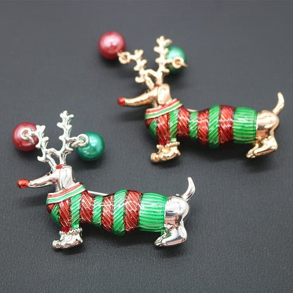 Christmas Dachshund Brooch Gold and Silver The Doxie World