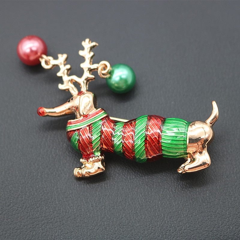 Christmas Dachshund Brooch Gold The Doxie World
