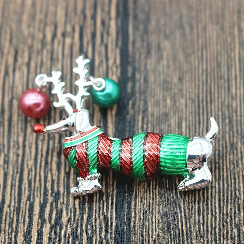 Christmas Dachshund Brooch Silver The Doxie World