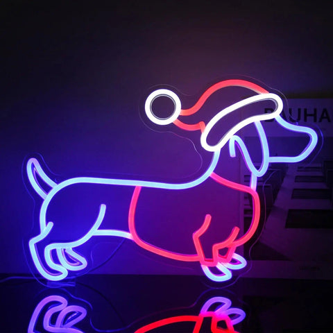 Christmas Dachshund Neon Sign Blue Santa Dachshund The Doxie World