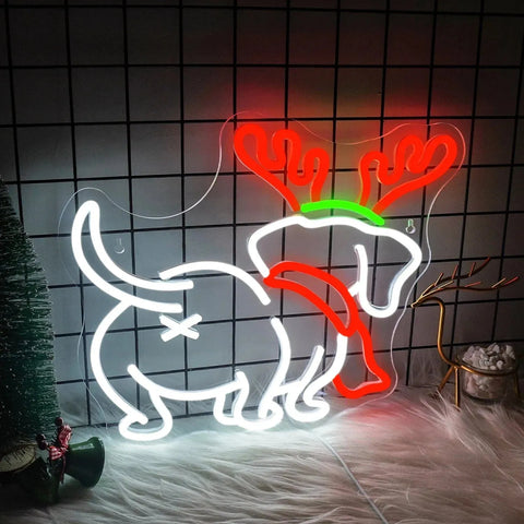 Christmas Wiener Dog Neon Sign Reindeer The Doxie World