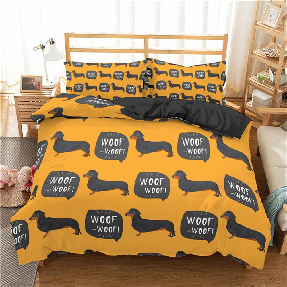 Colorful Dachshund Bedding Sets Yellow Woof Woof / US Twin 173x218cm The Doxie World