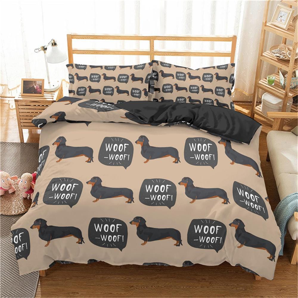 Colorful Dachshund Bedding Sets Brown Woof Woof / US Twin 173x218cm The Doxie World