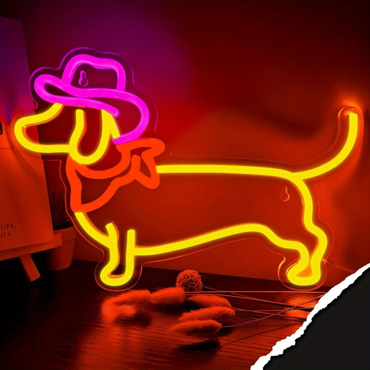 Cowboy Dachshund Neon Sign Yellow The Doxie World