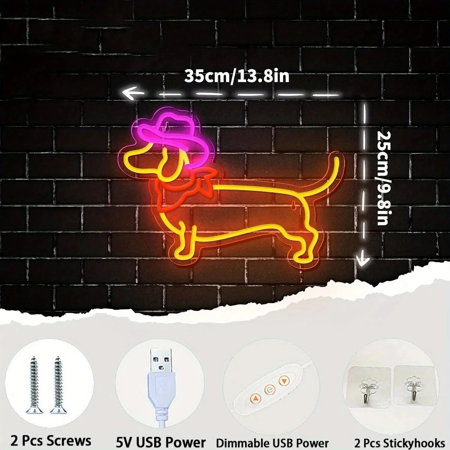 Cowboy Dachshund Neon Sign Yellow The Doxie World