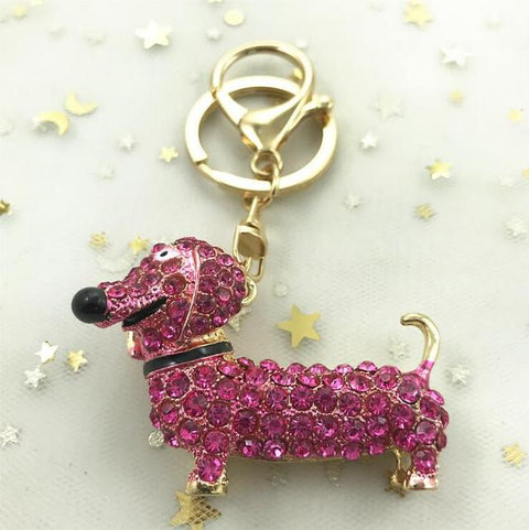 Crystal Dachshund Keychain Pink The Doxie World