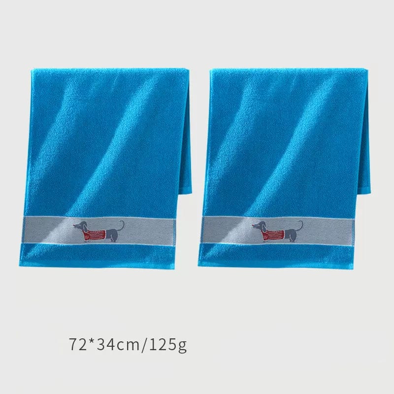 Dachshund Bath Towels Set 2 x Blue Red Dachshund / 34x72cm/13.5"X28" / Set (2 towels) The Doxie World