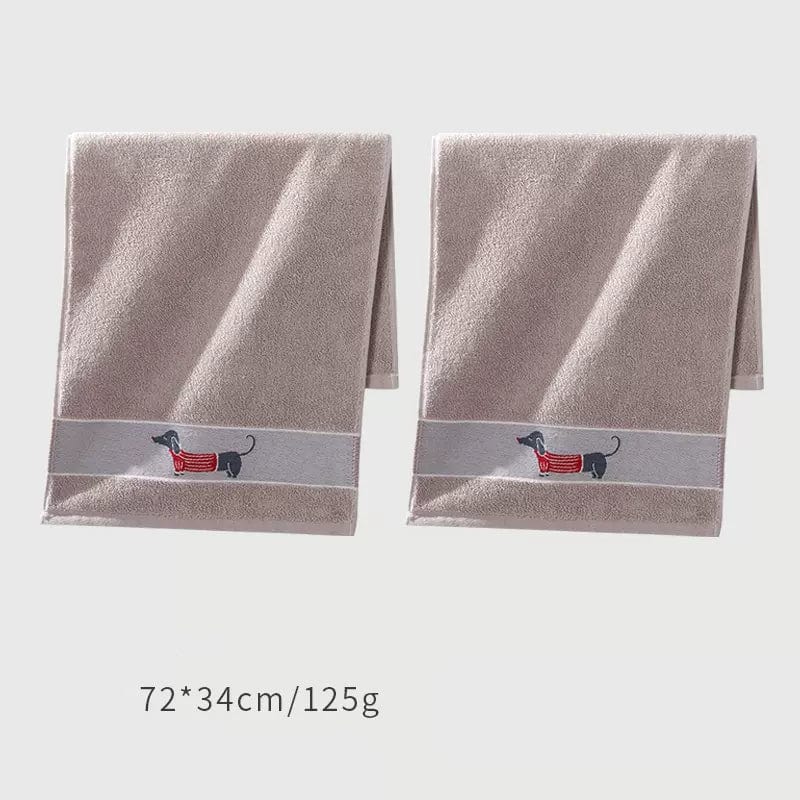 Dachshund Bath Towels Set 2 x Gray Red Dachshund / 34x72cm/13.5"X28" / Set (2 towels) The Doxie World