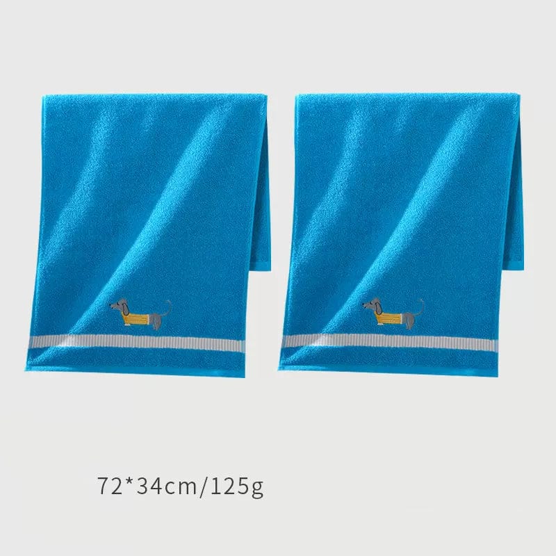 Dachshund Bath Towels Set 2 x Blue Yellow Dachshund / 34x72cm/13.5"X28" / Set (2 towels) The Doxie World
