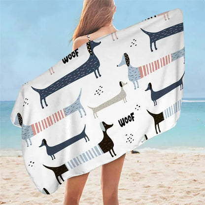 Dachshund Beach Towel White / 75cmx150cm/59"x29.5" The Doxie World