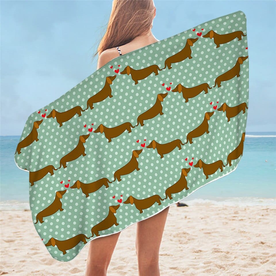 Dachshund Beach Towel Dachshund Kiss Green / 75cmx150cm/59"x29.5" The Doxie World