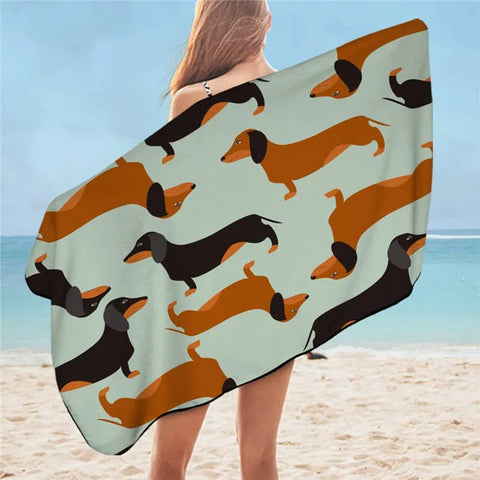 Dachshund Beach Towel Green / 75cmx150cm/59"x29.5" The Doxie World