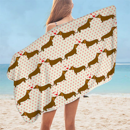Dachshund Beach Towel Dachshund Kiss Beige / 75cmx150cm/59"x29.5" The Doxie World