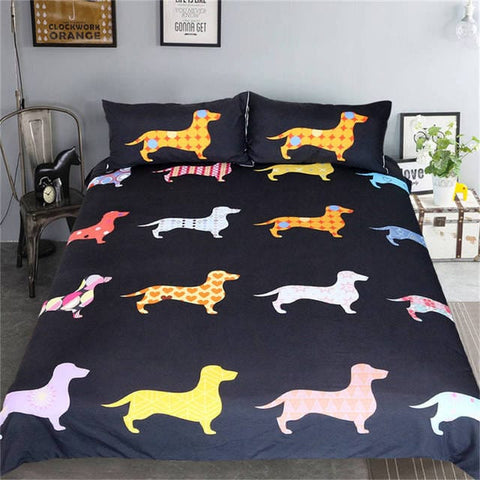 Dachshund Bedding Set Black / AU Queen The Doxie World