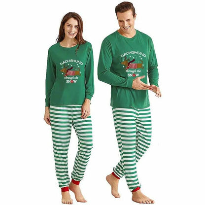Christmas Matching Family Pajamas Dachshund Through The Snow Green Stripes Reindeer Pajamas Set The Doxie World