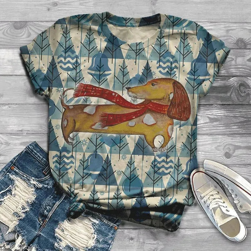 Dachshund Christmas Shirts Dachshund with the red scarf / XXS The Doxie World