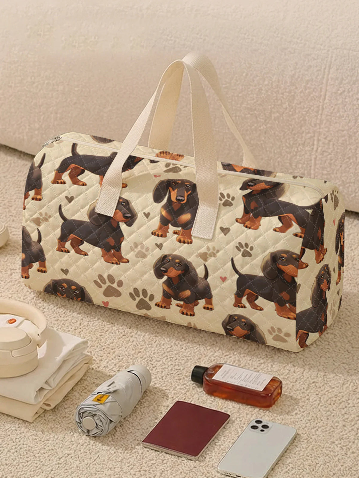 Dachshund Duffle Bag Beige The Doxie World
