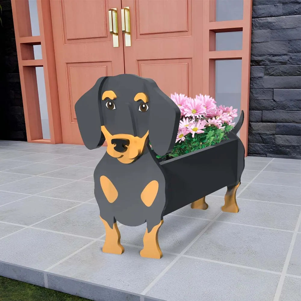 dachshund plant pot feet Dachshund Flower Planter - Black and Tan