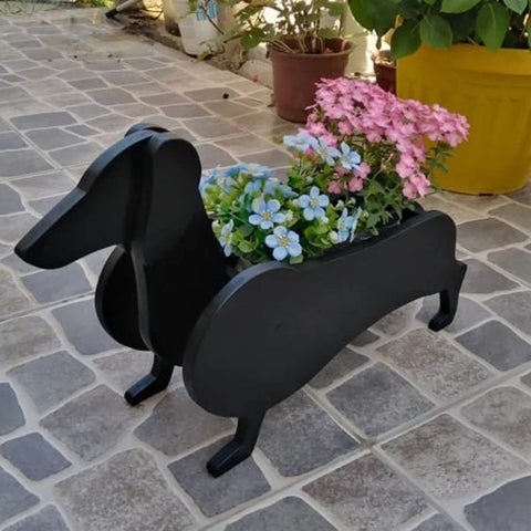 Dachshund Flower Planter Black - 36x20cm/14.17"x8.7" The Doxie World