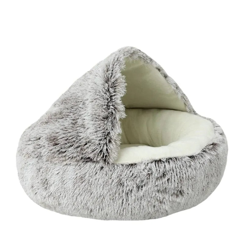 Dachshund Fluffy Cave Bed Coffee Short Plush / 40cm/15.5" diameter for pets up to 5kg/11lb The Doxie World