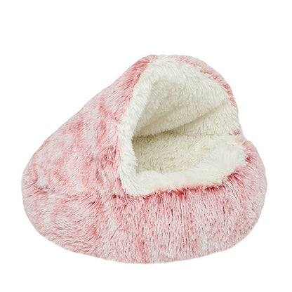 Dachshund Fluffy Cave Bed Pink Long Plush / 40cm/15.5" diameter for pets up to 5kg/11lb The Doxie World