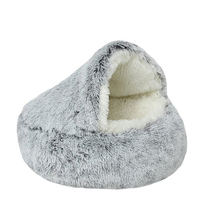 Dachshund Fluffy Cave Bed Gray Long Plush / 40cm/15.5" diameter for pets up to 5kg/11lb The Doxie World