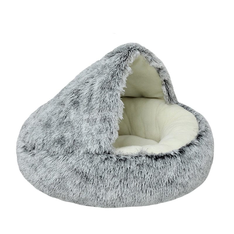 Dachshund Fluffy Cave Bed Gray Short Plush / 40cm/15.5" diameter for pets up to 5kg/11lb The Doxie World