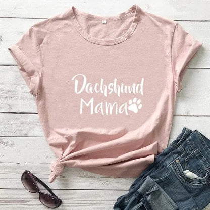 Dachshund Mama T-Shirt peach-white text / S The Doxie World