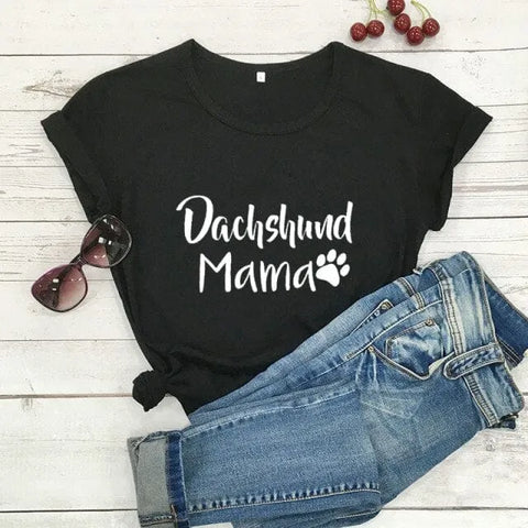 Dachshund Mama T-Shirt black-white text / S The Doxie World