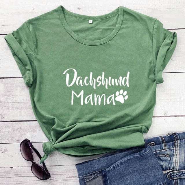 Dachshund Mama T-Shirt olive-white text / M The Doxie World