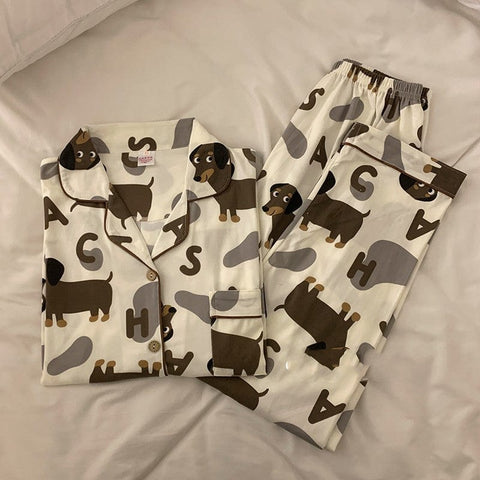 Female Summer Short Sleeved Long Pants Cute Little Dog Cartoon Digital Dog / 2XL The Doxie World