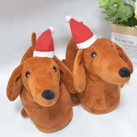 Dachshund Plush Slippers Christmas Dachshund / 4-5 The Doxie World