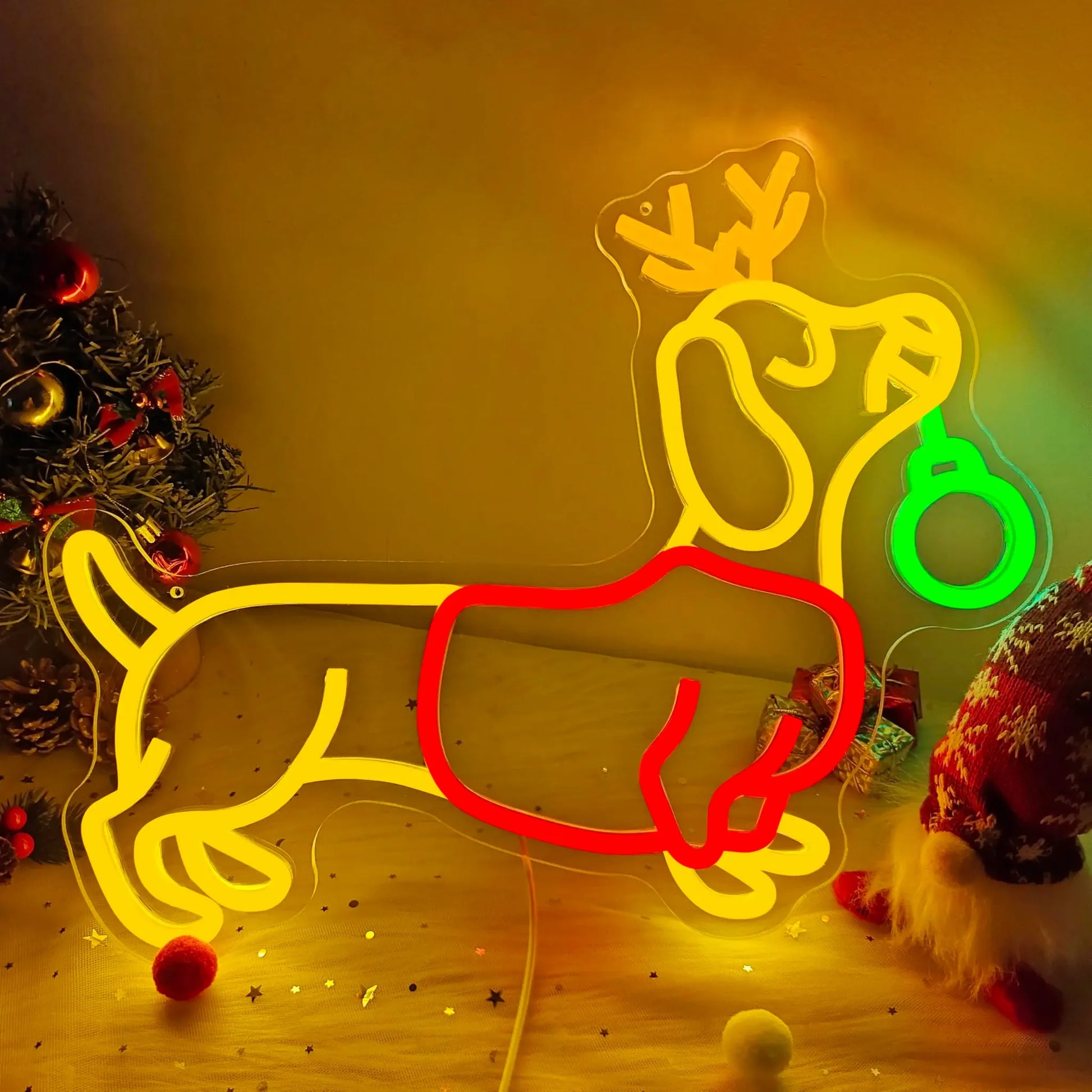 Dachshund Reindeer Neon Light 1 The Doxie World