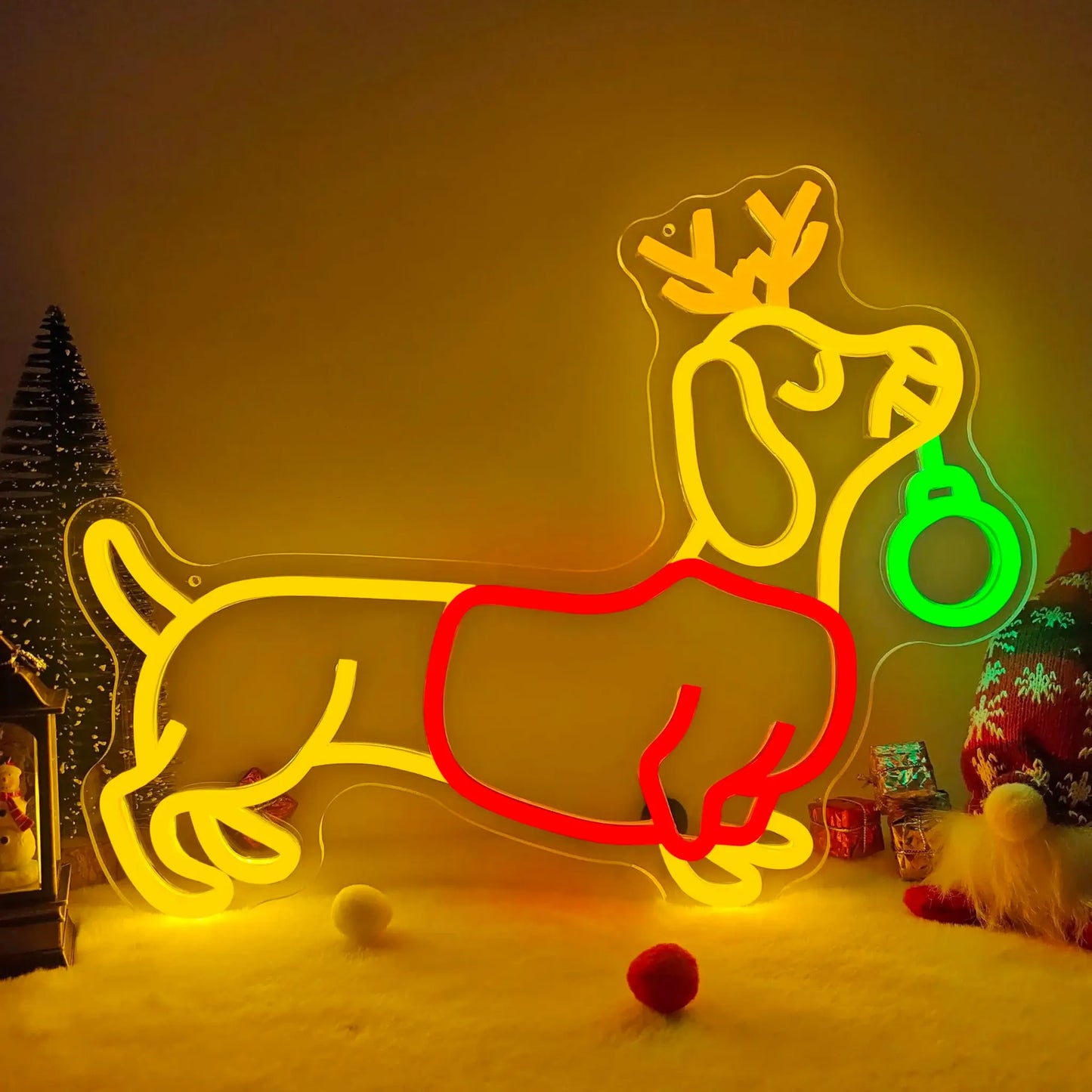 Dachshund Reindeer Neon Light 1 The Doxie World