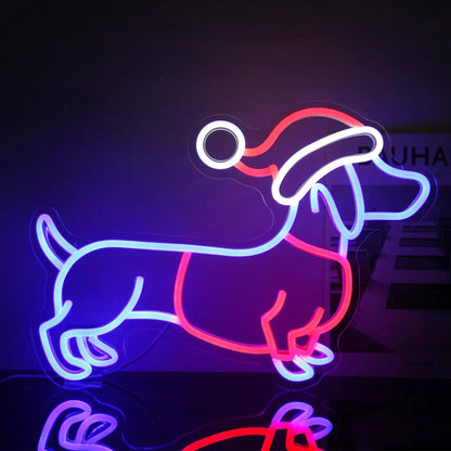 Dachshund Reindeer Neon Sign Blue Santa The Doxie World