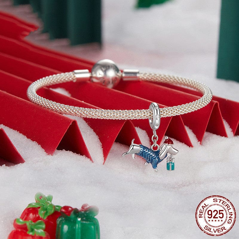 Dachshund Santa Sterling Silver Charm Charm And Bracelet / 17cm/6.7" The Doxie World